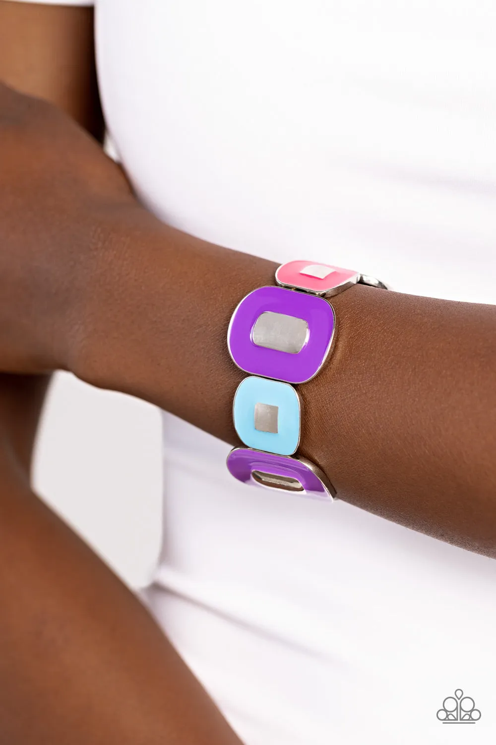 Painted Pairing - Purple - Pink, and Blue Square Frame Paparazzi Stretchy Bracelet