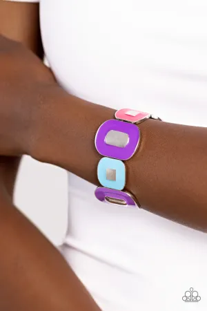 Painted Pairing - Purple - Pink, and Blue Square Frame Paparazzi Stretchy Bracelet