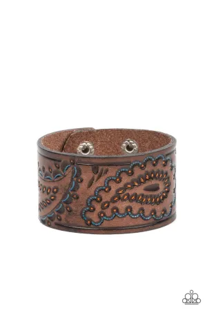 Paisley Pioneer - Multi - Blue and Orange Accented Brown Leather Paparazzi Urban Wrap Bracelet