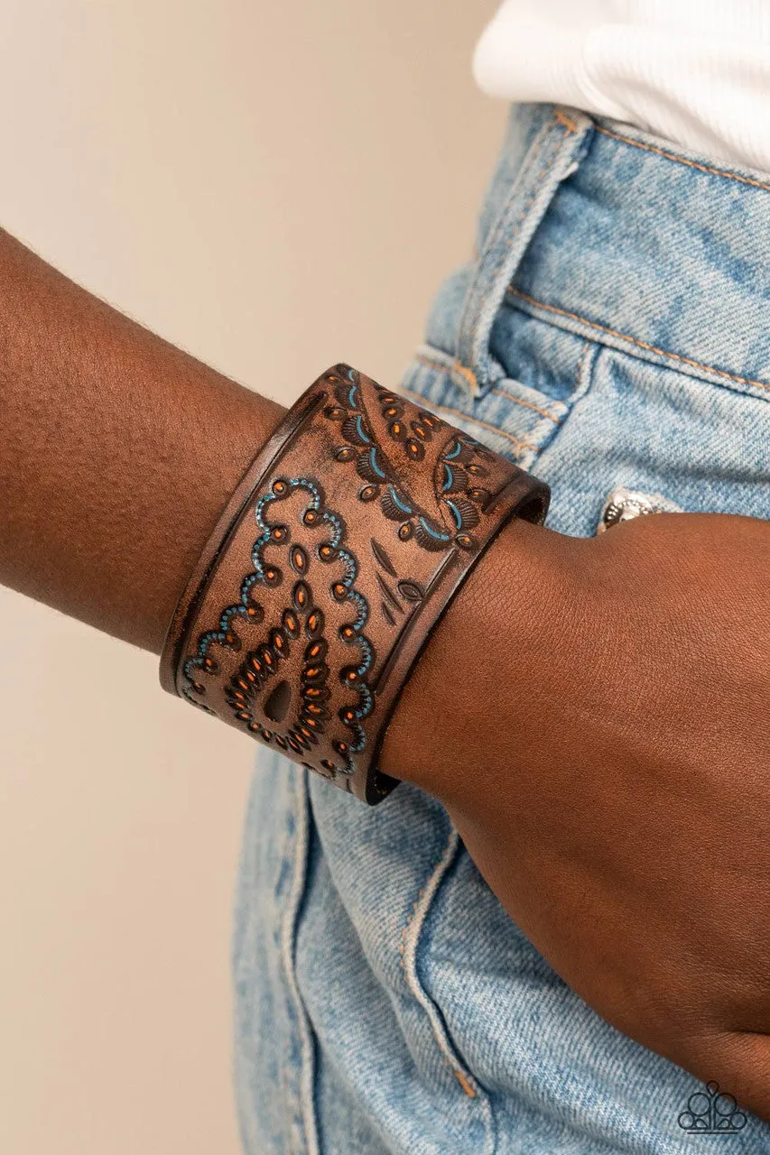 Paisley Pioneer - Multi - Blue and Orange Accented Brown Leather Paparazzi Urban Wrap Bracelet