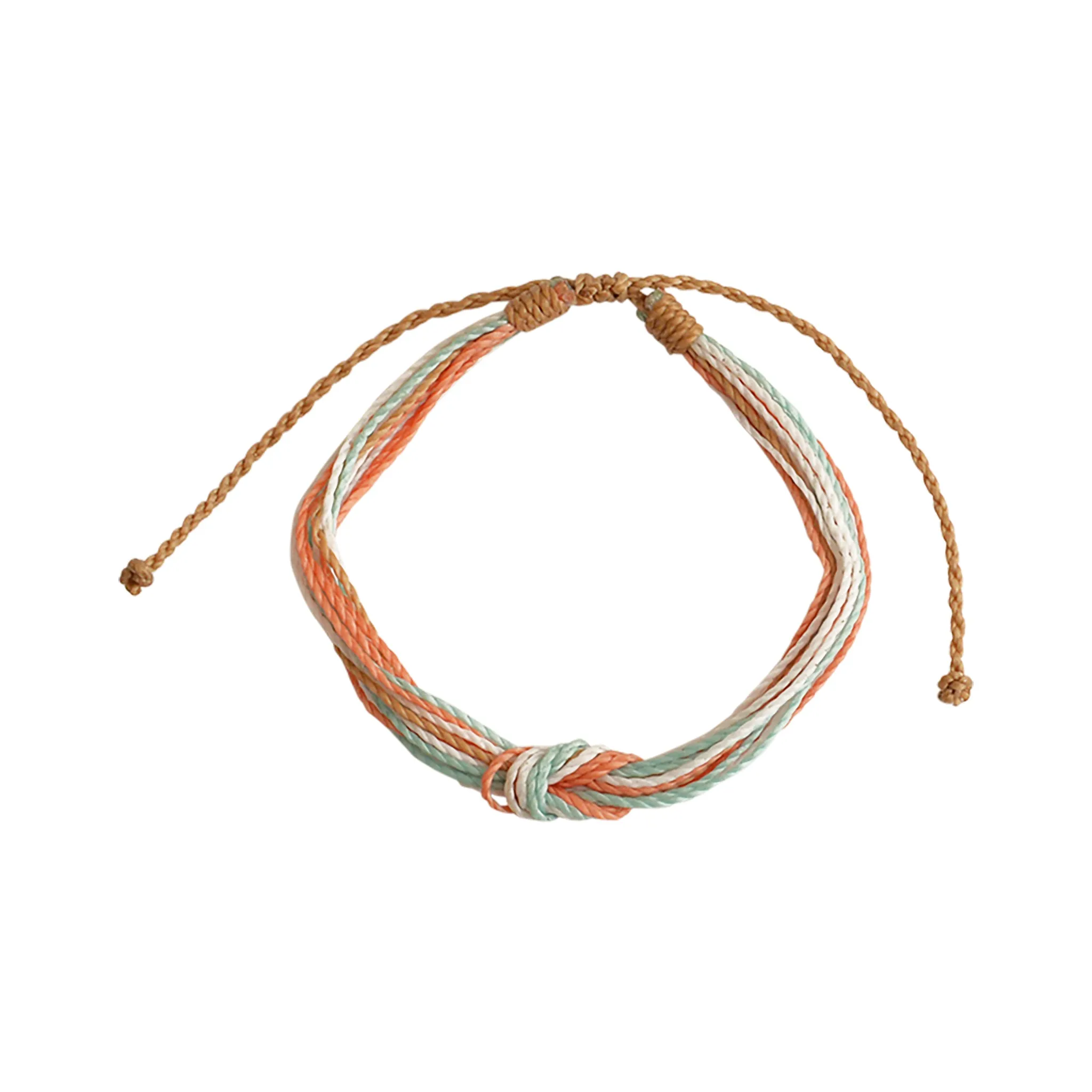 Pastel Hues Handmade Wax Cord Reef Knot Bracelet