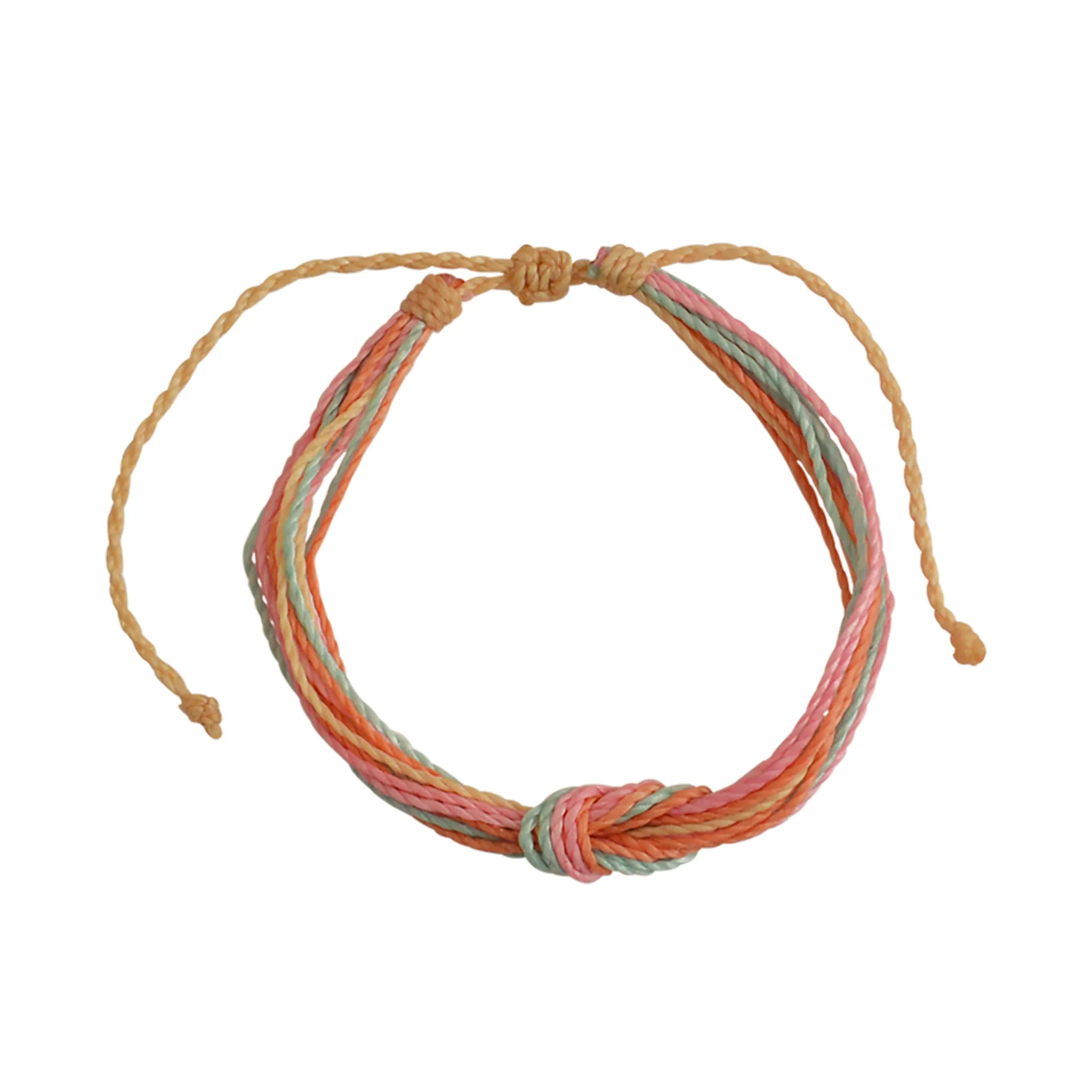 Pastel Hues Handmade Wax Cord Reef Knot Bracelet
