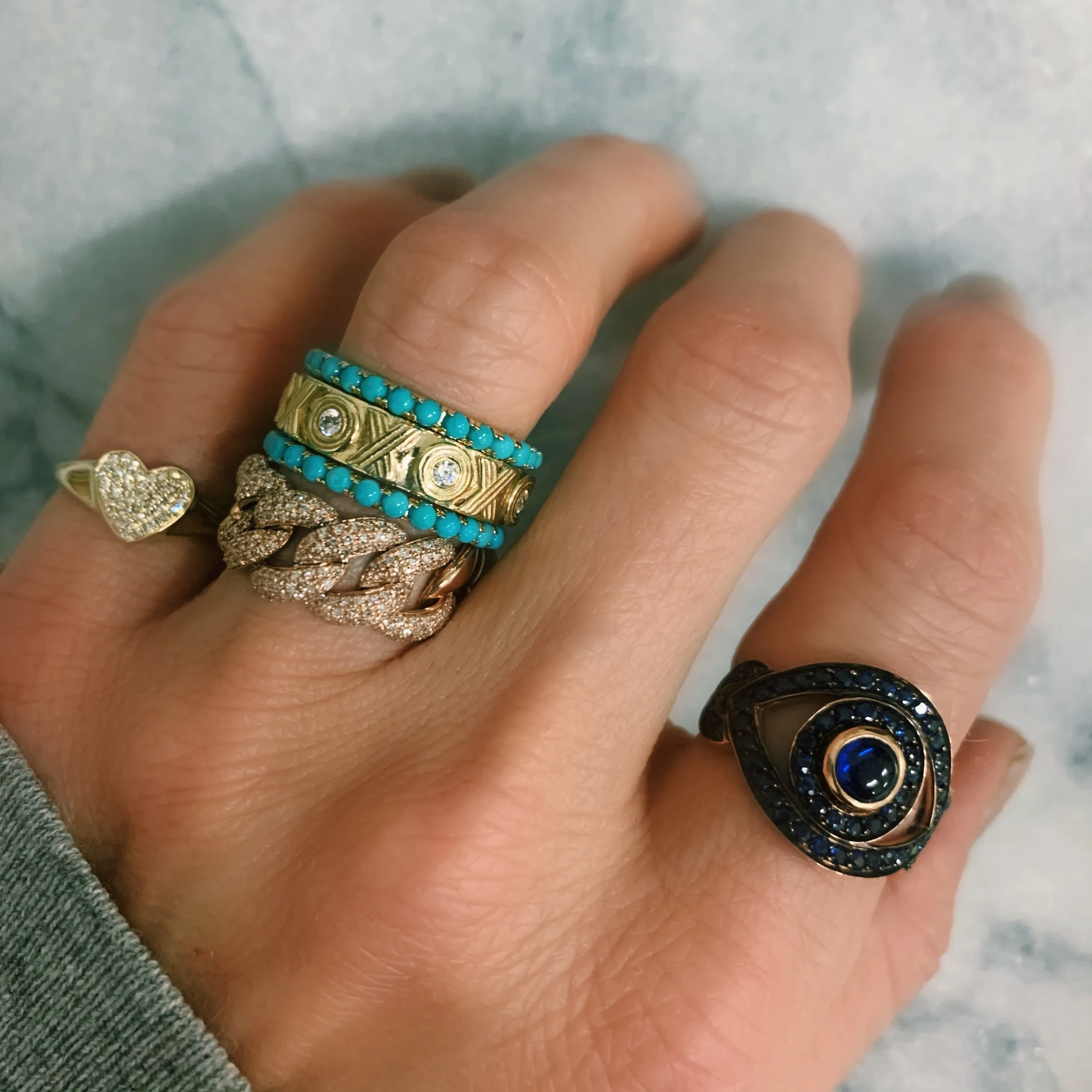 Pave Diamond Sweet Heart Signet Ring