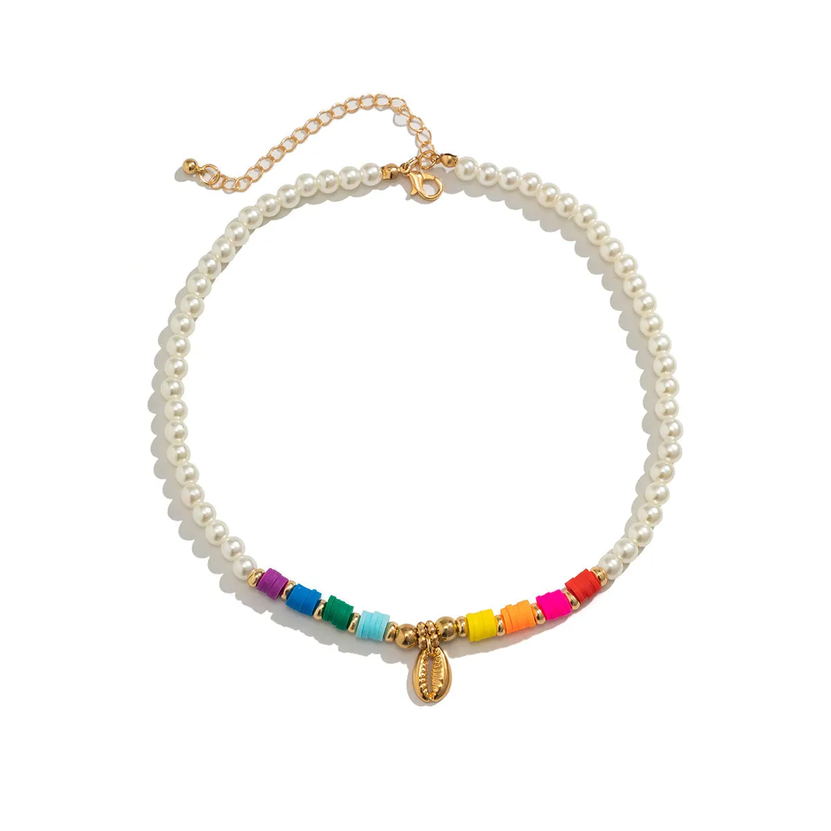 Pearl & Multicolor Polymer Clay 18K Gold-Plated Shell Pendant Necklace