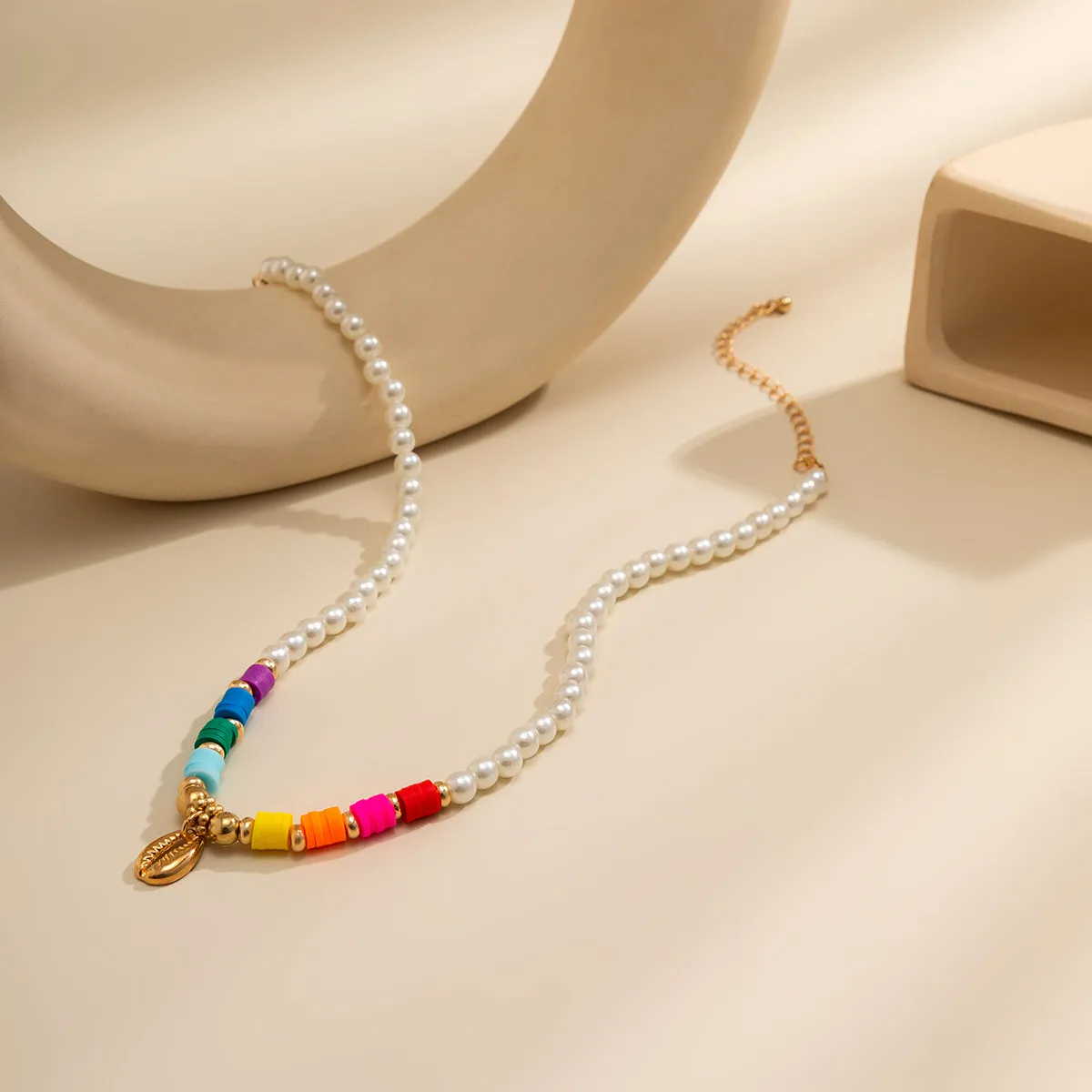 Pearl & Multicolor Polymer Clay 18K Gold-Plated Shell Pendant Necklace