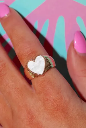 Pearl Heart Signet Ring