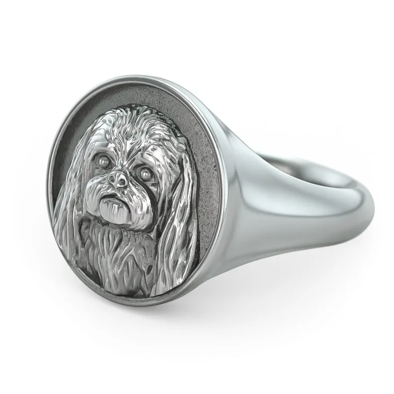 Pekingese Classic Round Signet Ring