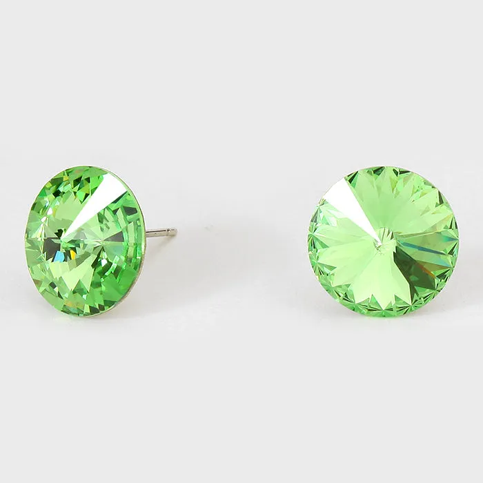 Peridot Small Round Crystal Stud Earrings | 15mm = 0.59" | 114078