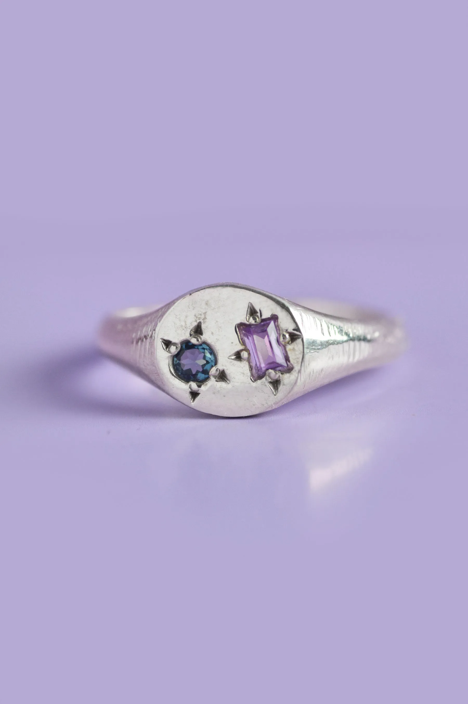Pickles Amethyst & Blue-Green Sapphire Mini Silver Signet 871-6