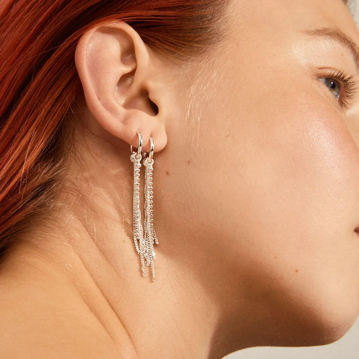 Pilgrim Nur Silver Small Hoop Fringe Earrings