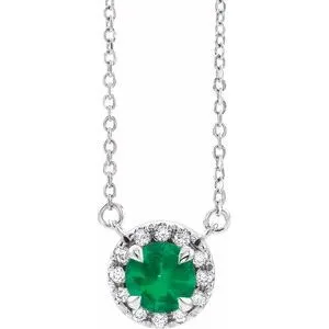Platinum 4.5 mm Natural Emerald & .05 CTW Natural Diamond 18" Necklace