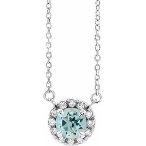 Platinum 5 mm Natural Aquamarine & 1/10 CTW Natural Diamond 18" Necklace