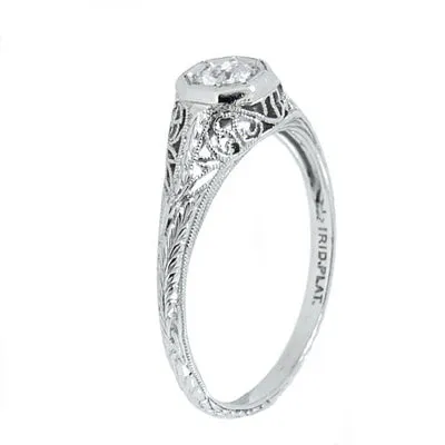 Platinum Ladies Vintage Filigree 1/4 Carat Round Diamond Engagement Ring