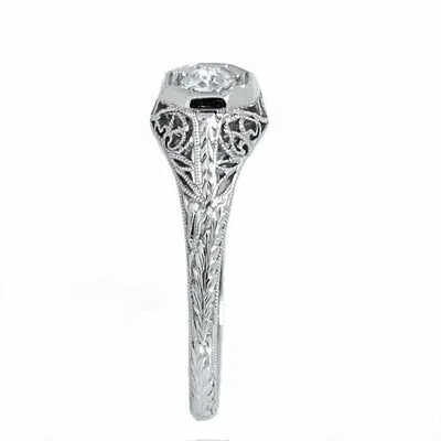 Platinum Ladies Vintage Filigree 1/4 Carat Round Diamond Engagement Ring