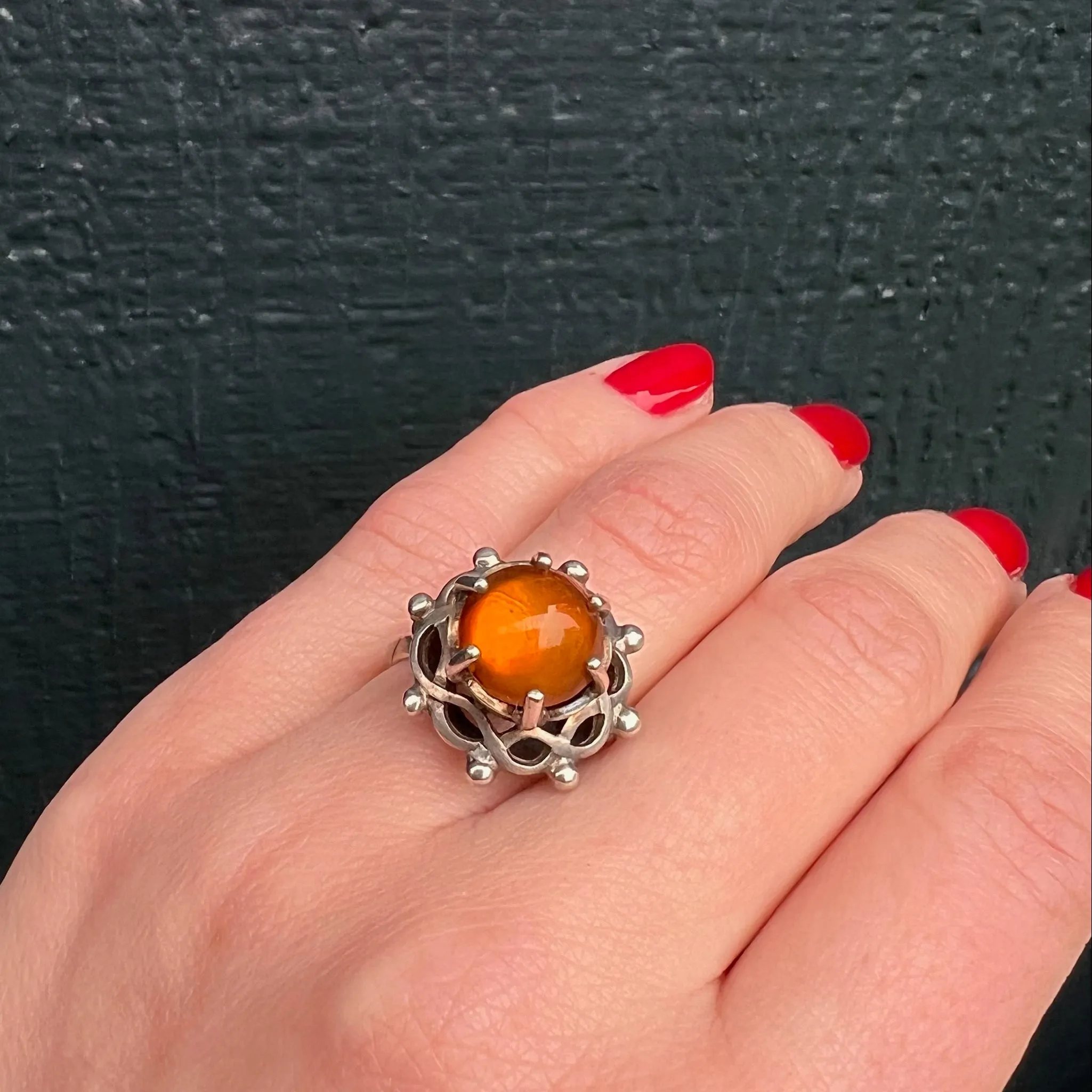 Powerful Amber & Sterling Silver Ring