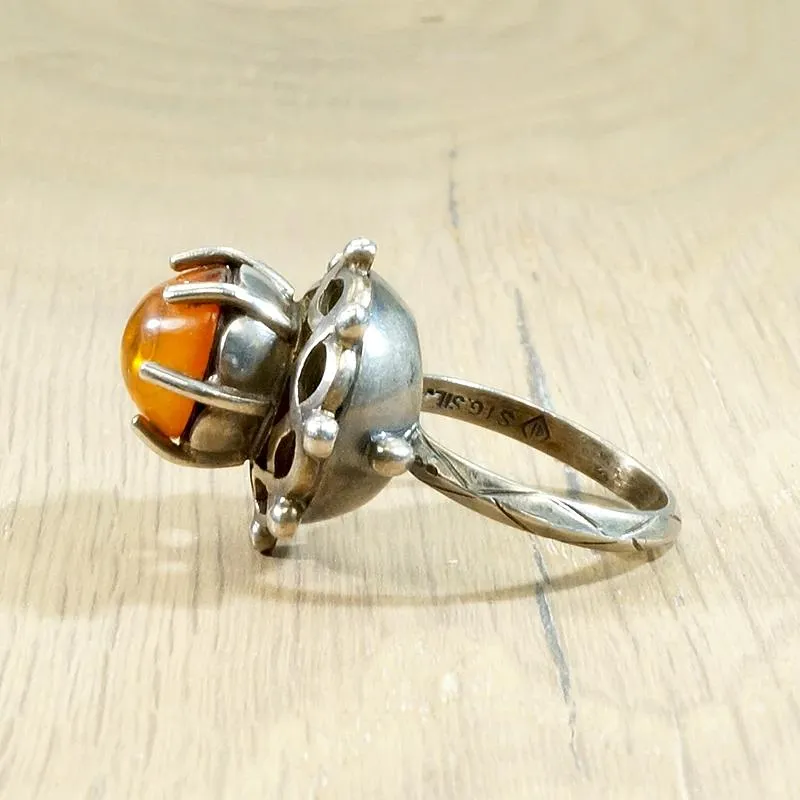 Powerful Amber & Sterling Silver Ring