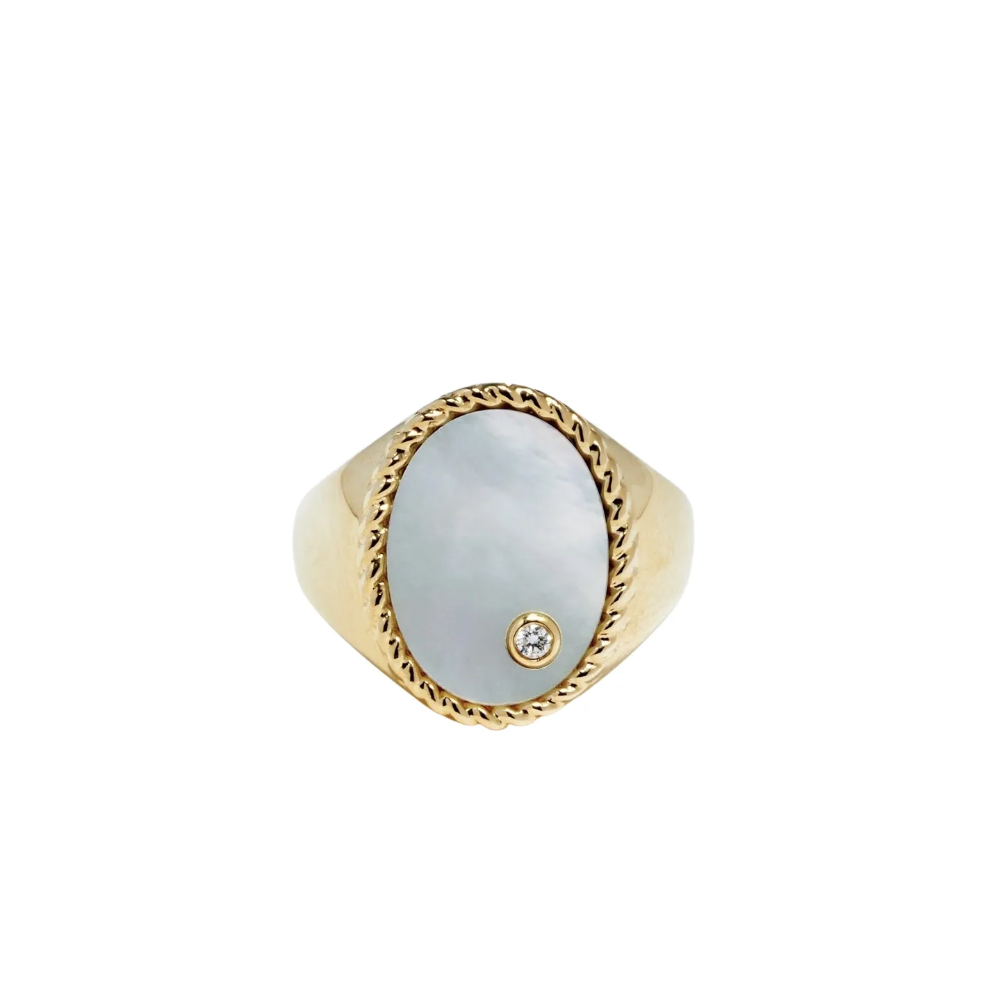 Precious Oval Signet Ring with Diamond Bezel