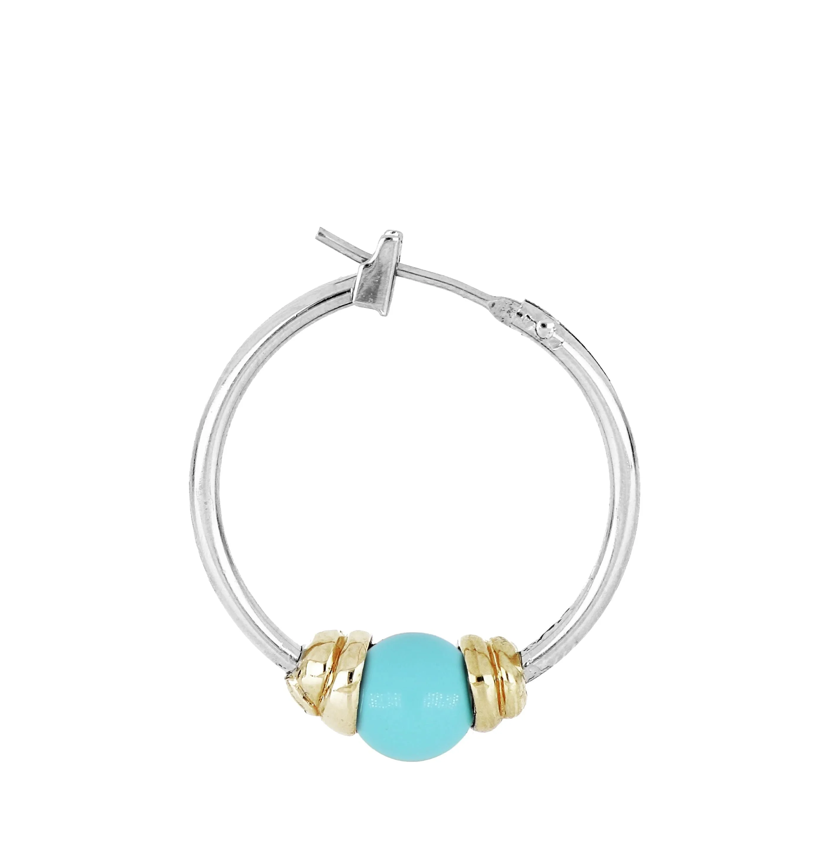 Pérola Turquoise Small Hoop Rhodium Earring