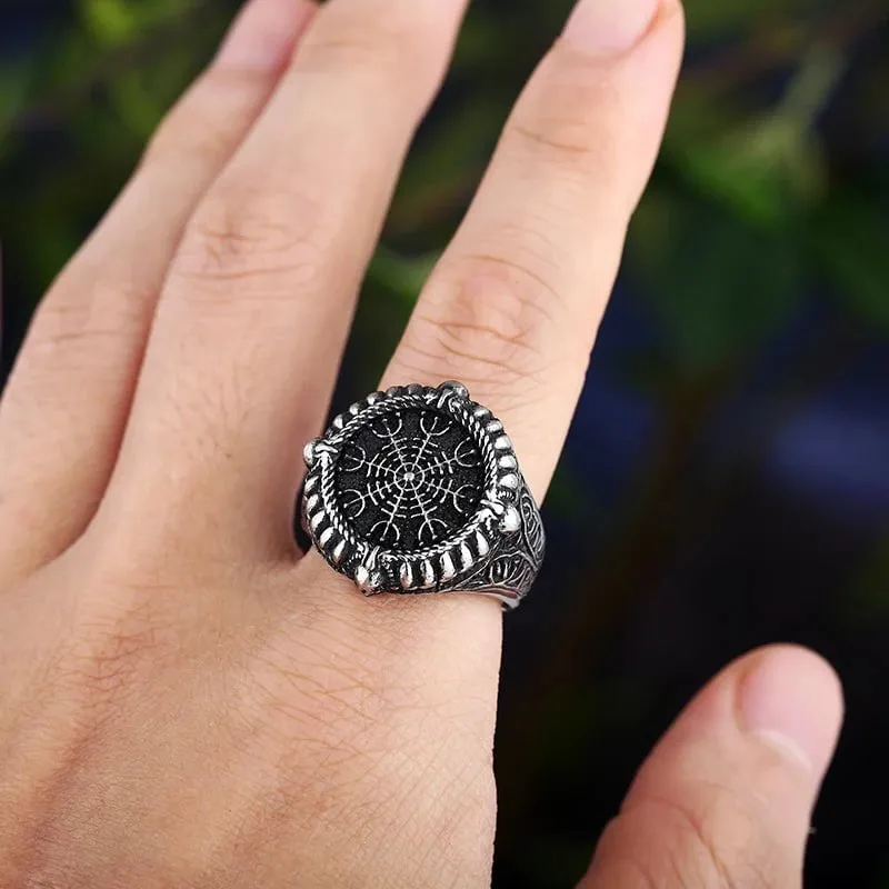 Punk Vintage Compass Runic Men Ring