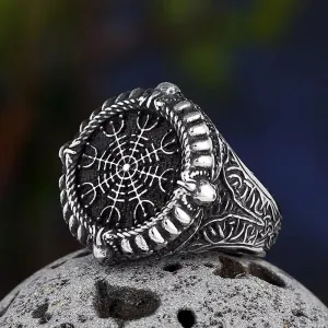Punk Vintage Compass Runic Men Ring