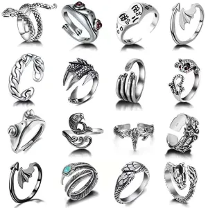 Punk Vintage Snake Animal Open Ring Devil's Eye Dragon Snake Ring Set