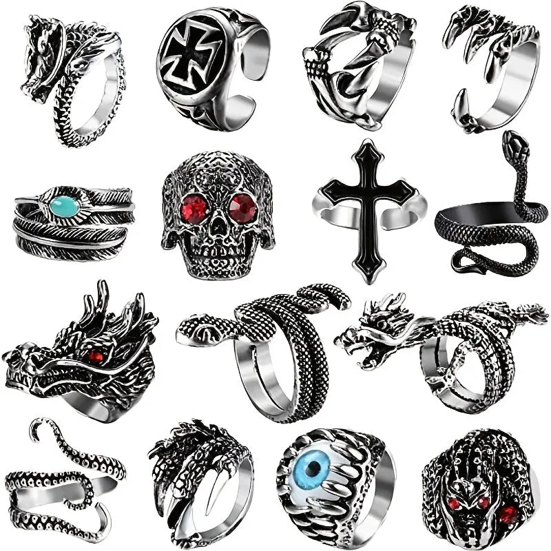 Punk Vintage Snake Animal Open Ring Devil's Eye Dragon Snake Ring Set