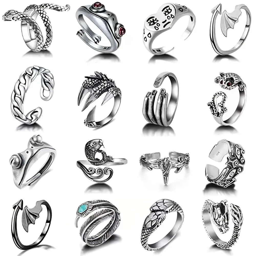 Punk Vintage Snake Animal Open Ring Devil's Eye Dragon Snake Ring Set