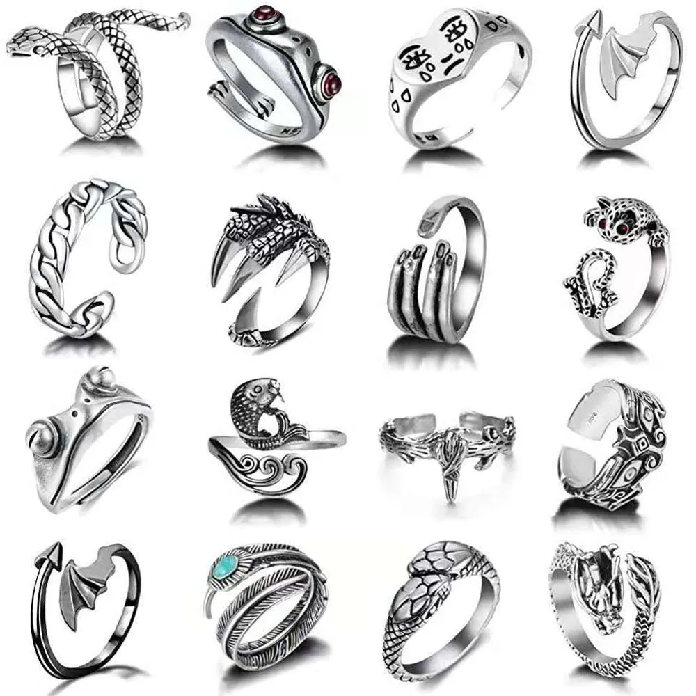 Punk Vintage Snake Animal Open Ring Devil's Eye Dragon Snake Ring Set