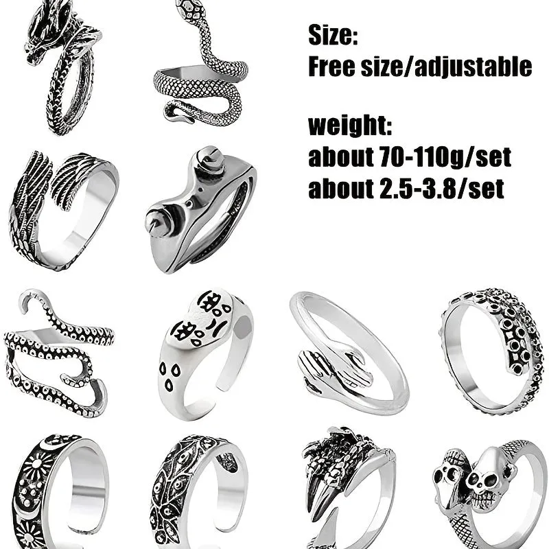 Punk Vintage Snake Animal Open Ring Devil's Eye Dragon Snake Ring Set