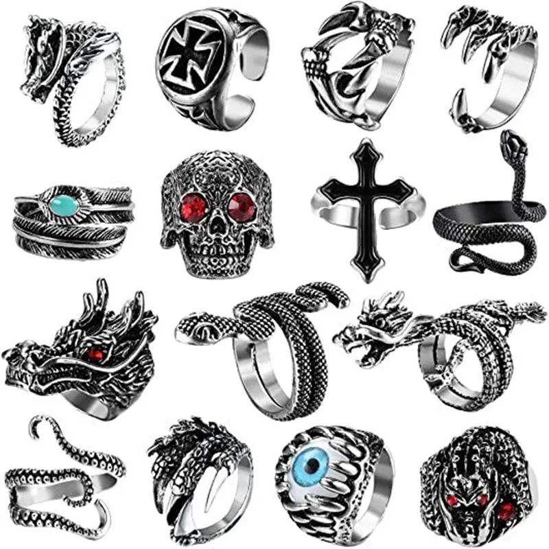 Punk Vintage Snake Animal Open Ring Devil's Eye Dragon Snake Ring Set