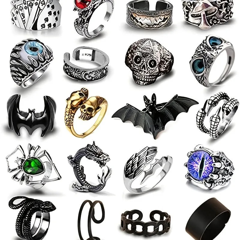 Punk Vintage Snake Animal Open Ring Devil's Eye Dragon Snake Ring Set