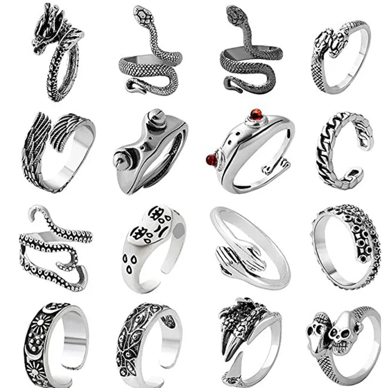 Punk Vintage Snake Animal Open Ring Devil's Eye Dragon Snake Ring Set