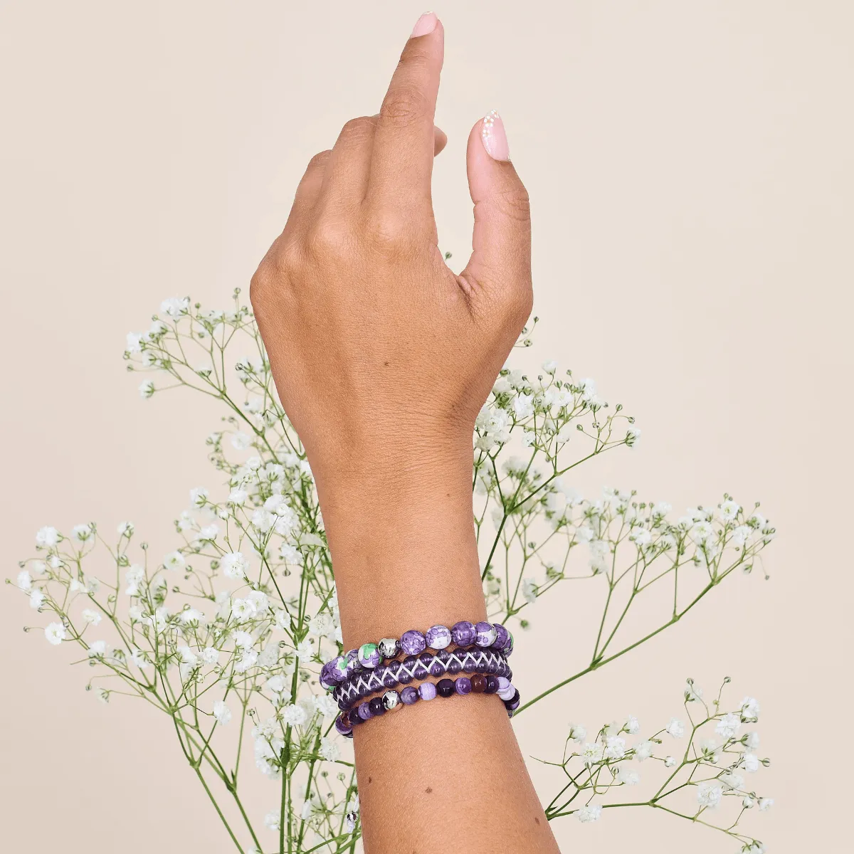 Purple Line Agate | .925 Sterling Silver | Healing Gemstone Bead Bracelet