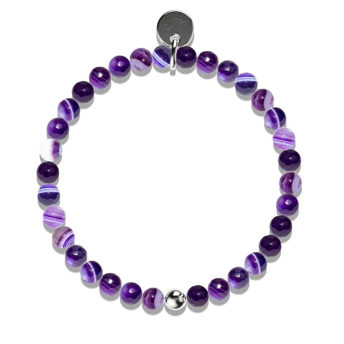 Purple Line Agate | .925 Sterling Silver | Healing Gemstone Bead Bracelet