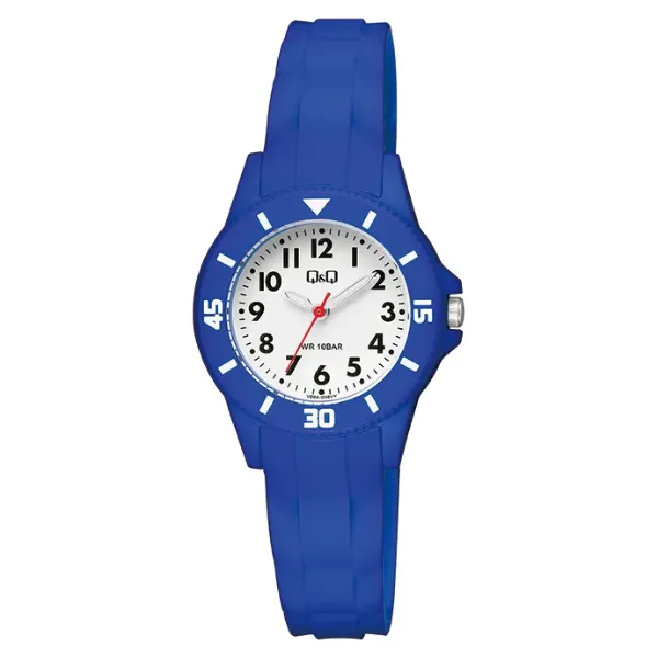Q&Q Blue Silicone Strap White Dial Quartz Watch for Ladies - V26A008VY