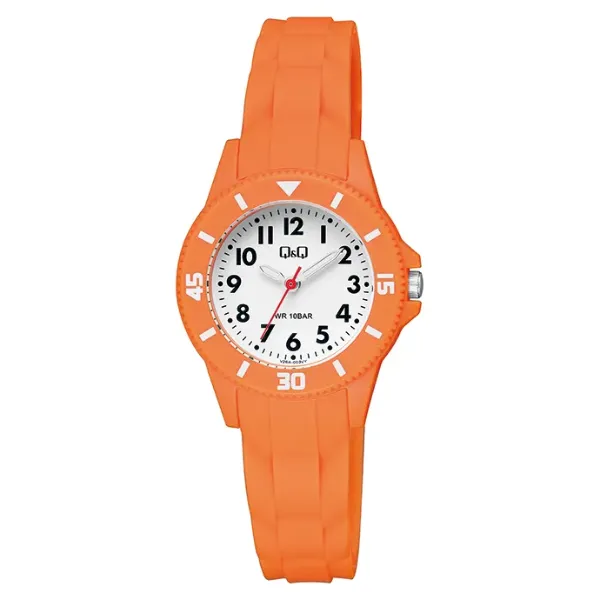 Q&Q Orange Silicone Strap White Dial Quartz Watch for Ladies - V26A003VY