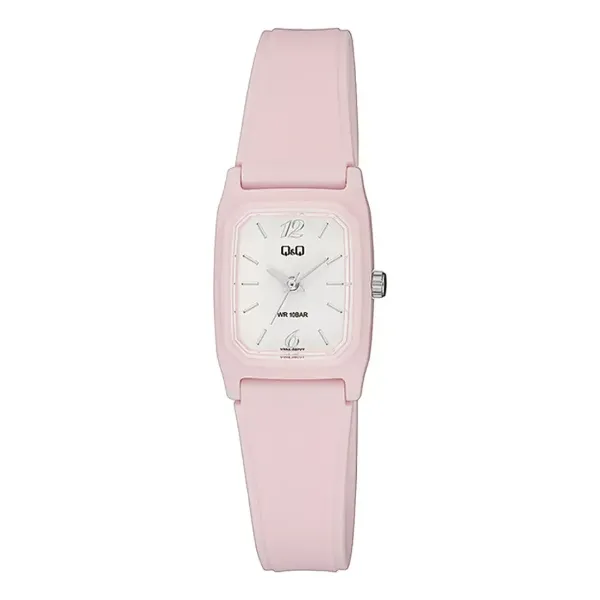 Q&Q Pink Silicone Strap White Dial Quartz Watch for Kids - V33A007VY