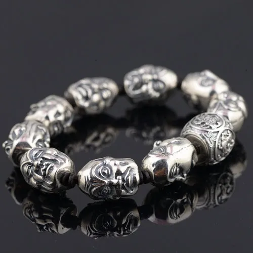 Real Solid 925 Sterling Silver Bracelets Link  Eighteen Arhats Four Buddhism Beast Luck Jewelry