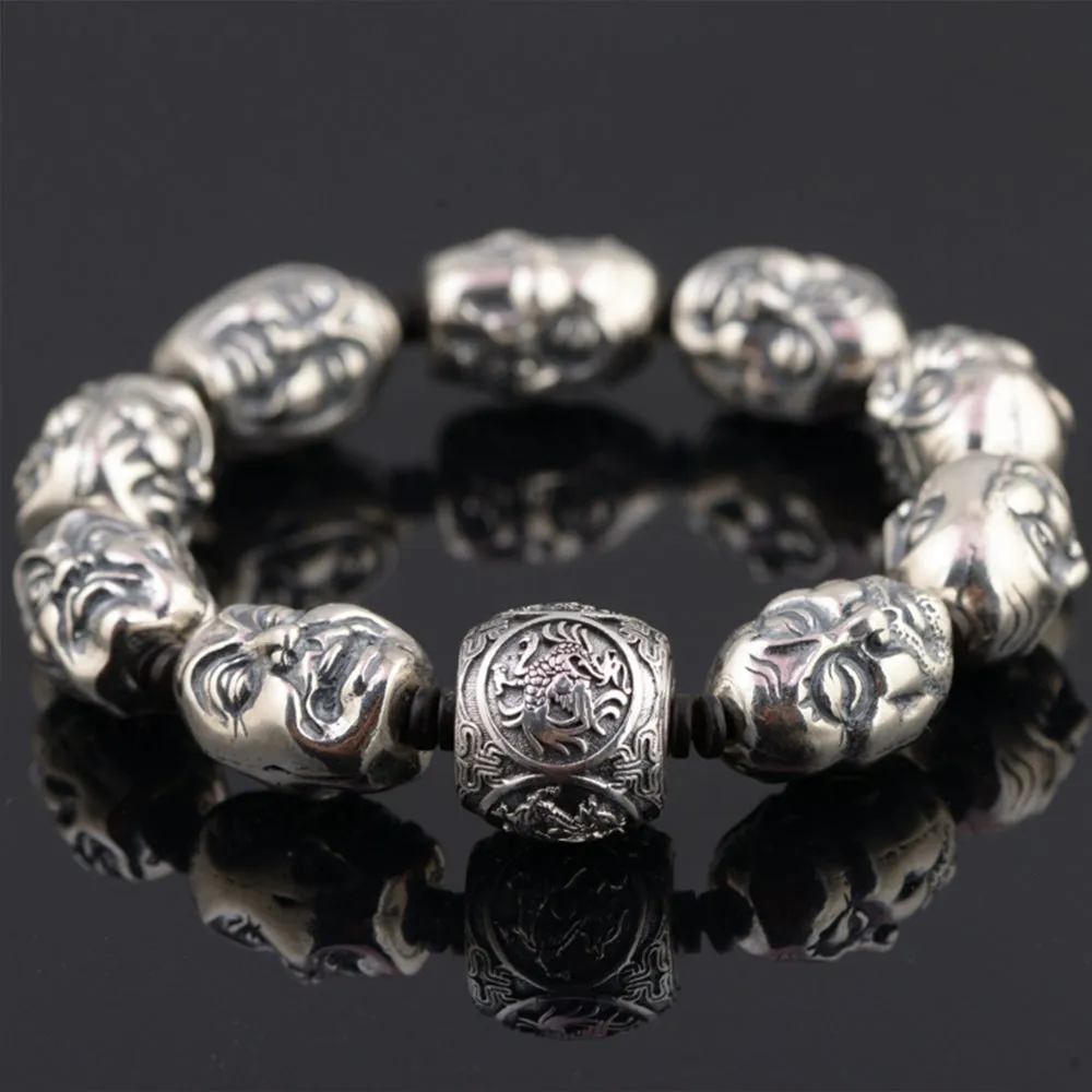 Real Solid 925 Sterling Silver Bracelets Link  Eighteen Arhats Four Buddhism Beast Luck Jewelry