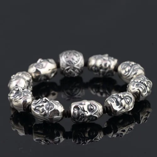 Real Solid 925 Sterling Silver Bracelets Link  Eighteen Arhats Four Buddhism Beast Luck Jewelry