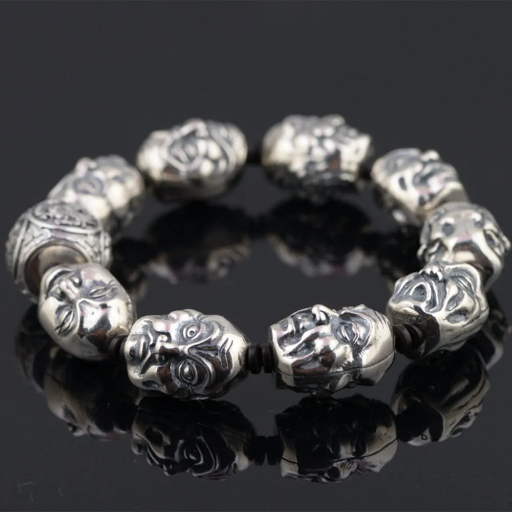 Real Solid 925 Sterling Silver Bracelets Link  Eighteen Arhats Four Buddhism Beast Luck Jewelry