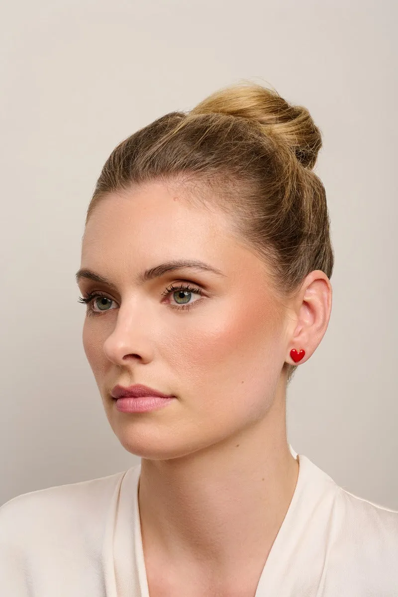 Red Enamel Love Heart Studs | Tiger Tree