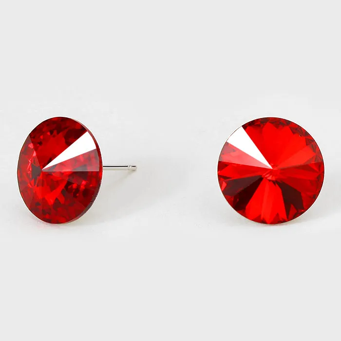 Red Small Round Crystal Stud Earrings | 15mm = 0.59" | 114074