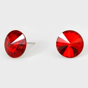 Red Small Round Crystal Stud Earrings | 15mm = 0.59" | 114074