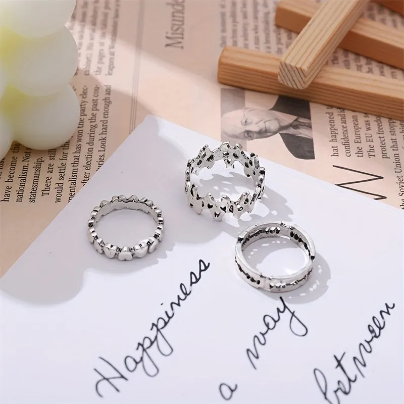 Retro Distressed Alloy Heart Ring Set