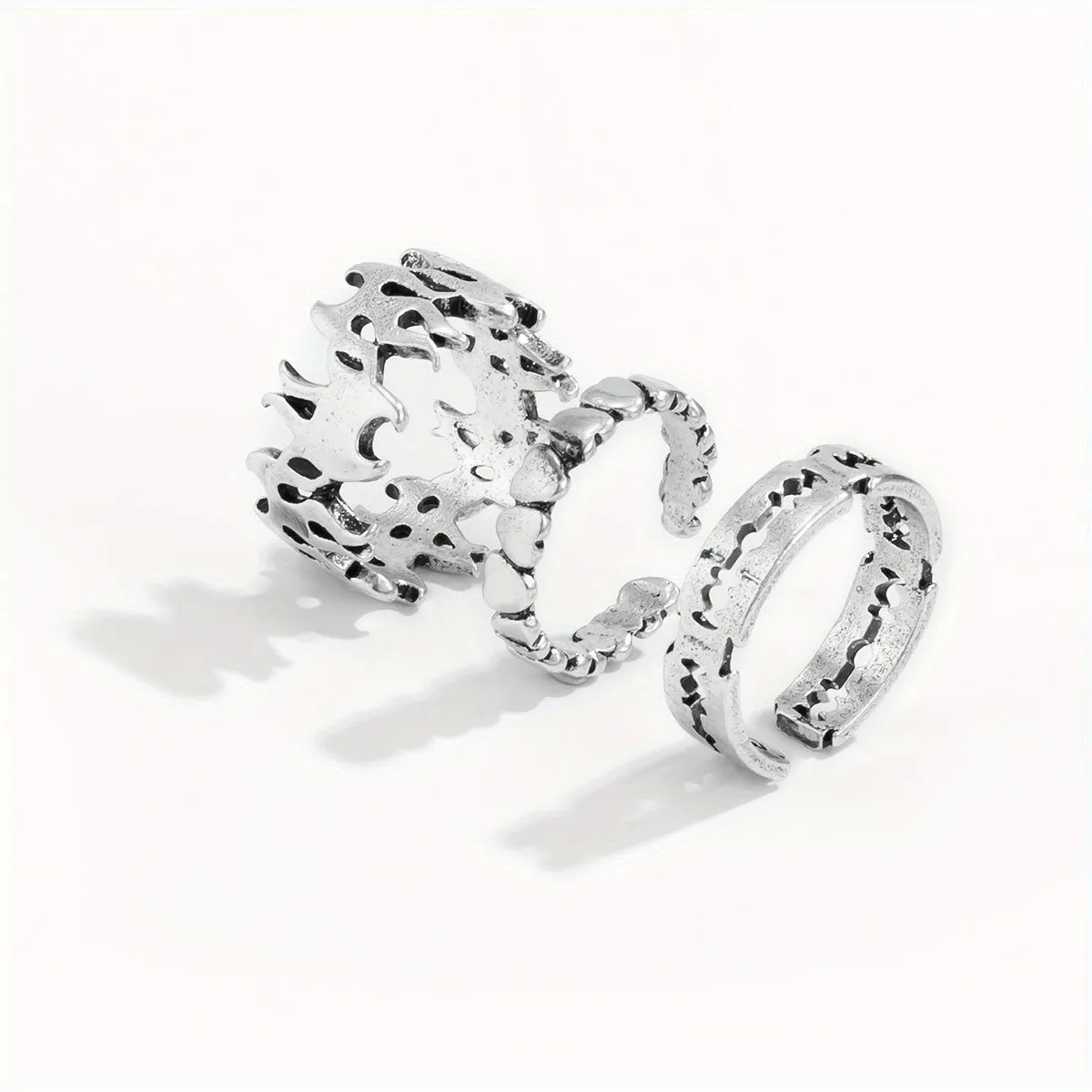Retro Distressed Alloy Heart Ring Set