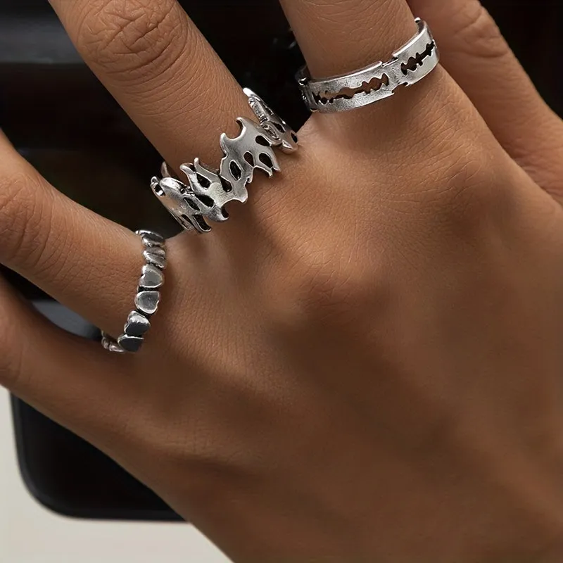 Retro Distressed Alloy Heart Ring Set