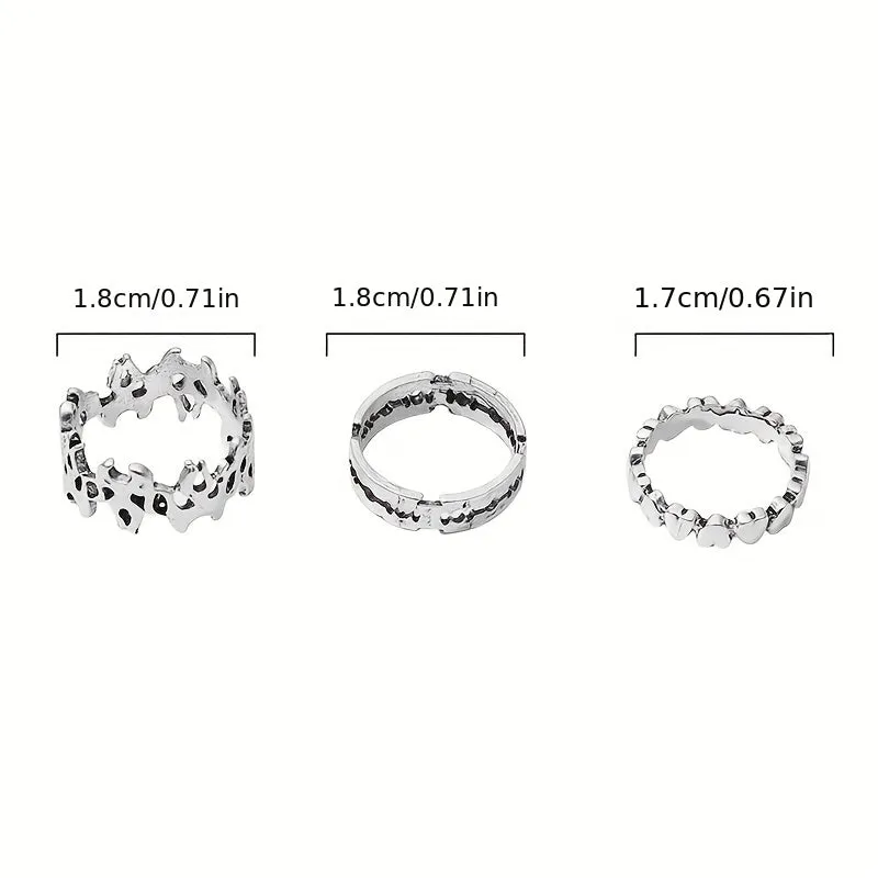 Retro Distressed Alloy Heart Ring Set