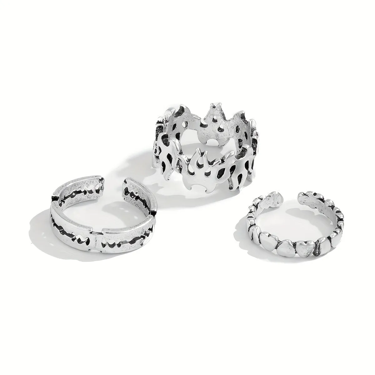 Retro Distressed Alloy Heart Ring Set