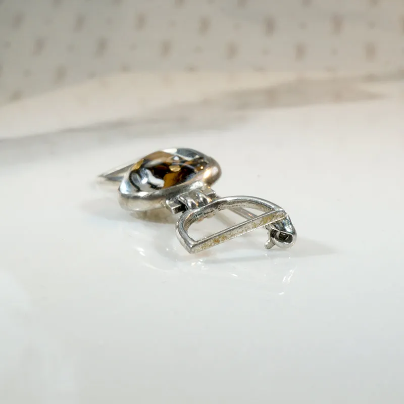 Reverse Painted Crystal Horse & Tack Brooch